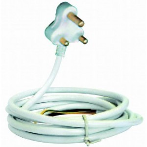 2 METRE CABLE 1.0x3 CORE WHITE WITH 16 AMP PLUG TOP