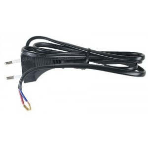 1 METRE BLACK CABLE 0.75x2 CORE WITH 2 PIN EURO PLUG TOP