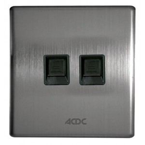 Double RJ45 CAT5E Computer Socket S/STEEL For 3X3 Box