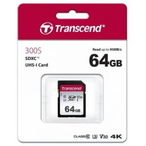 Transcend TS64GSDC300S 300S 64GB SDXC Class 10 V30 UHS-I U1 U3 Memory Card