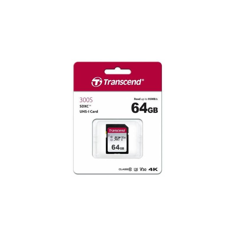 Transcend TS64GSDC300S 300S 64GB SDXC Class 10 V30 UHS-I U1 U3 Memory Card