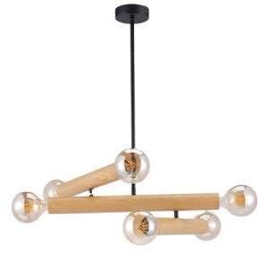 230V 6X40W Max. E27 Pendant Matt BLACK/WOOD 900X500X660MM