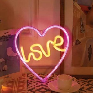 Love Heart LED Neon Motif RED/YELLOW 3XAA/USB