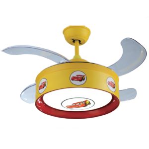 230VAC 60W Ceiling Fan Retractable Blades Yellow 48W LED Lig