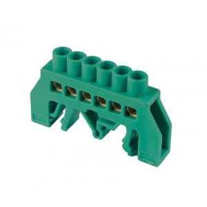 6 Way Green Din Mount Terminal Bar Insulated 6X9 16MM Sq