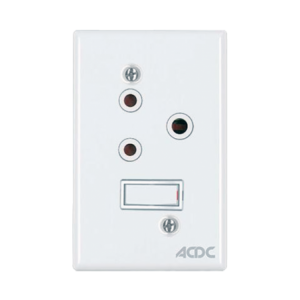 16A SWITCHED SOCKET  2x4 C/W WHITE STEEL COVER PLATE