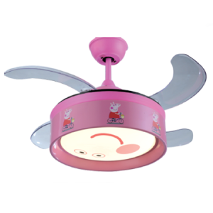 230VAC 60W Ceiling Fan Retractable Blades Pink 48W LED Light