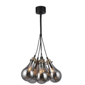 230V 5X60W E27 Pendant Light Grey Glass / Matt Black