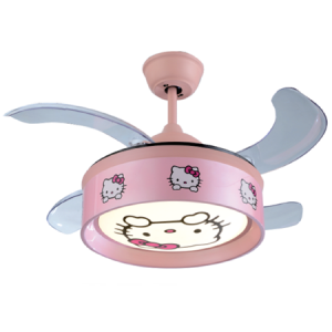 230VAC 60W Ceiling Fan Retractable Blades Pink 48W LED