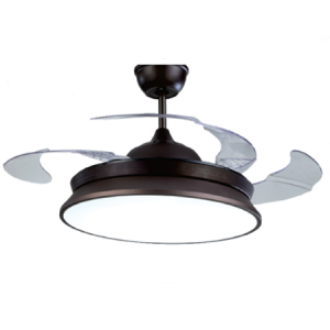 230VAC 60W Ceiling Fan Retractable Blades Brown 48W LED