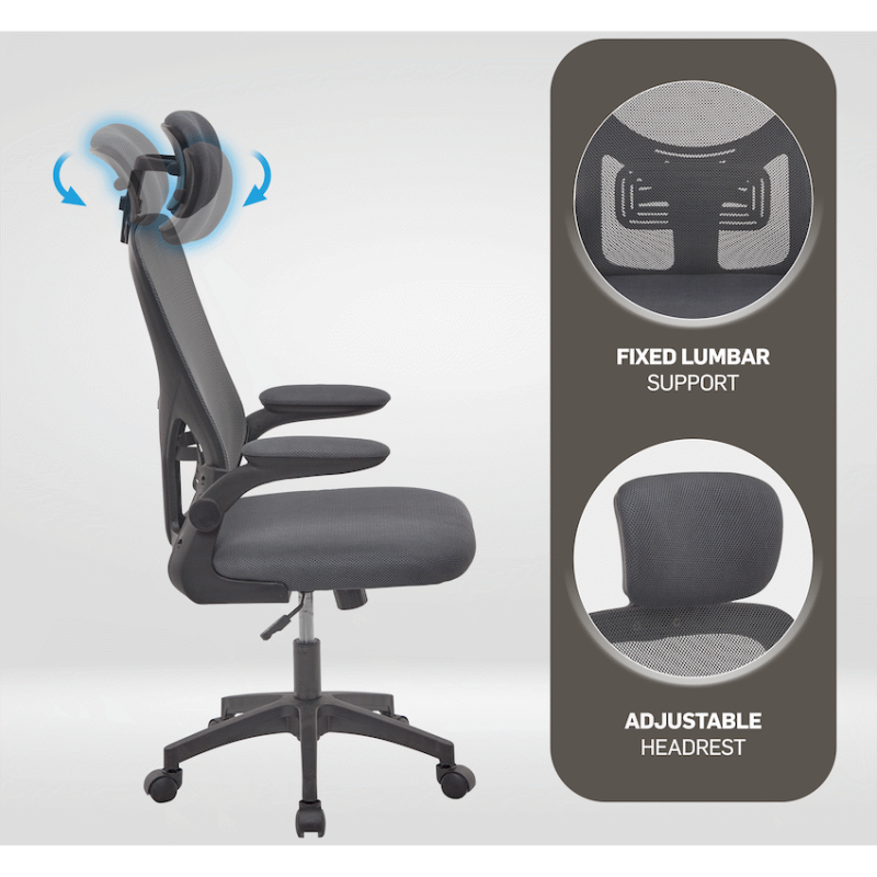 Everfurn Kira High Back Office Chair with Headrest - Grey with